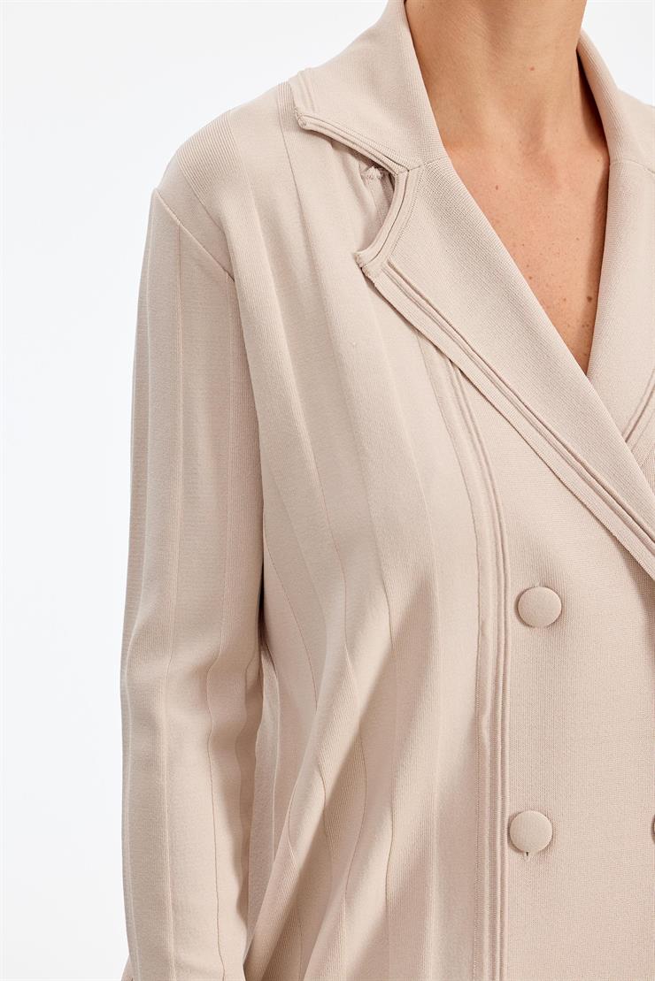 Kruvaze Düğmeli Rayon Takım BEJ