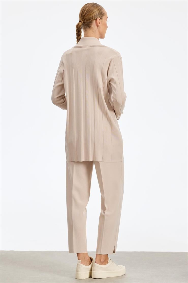 Kruvaze Düğmeli Rayon Takım BEJ