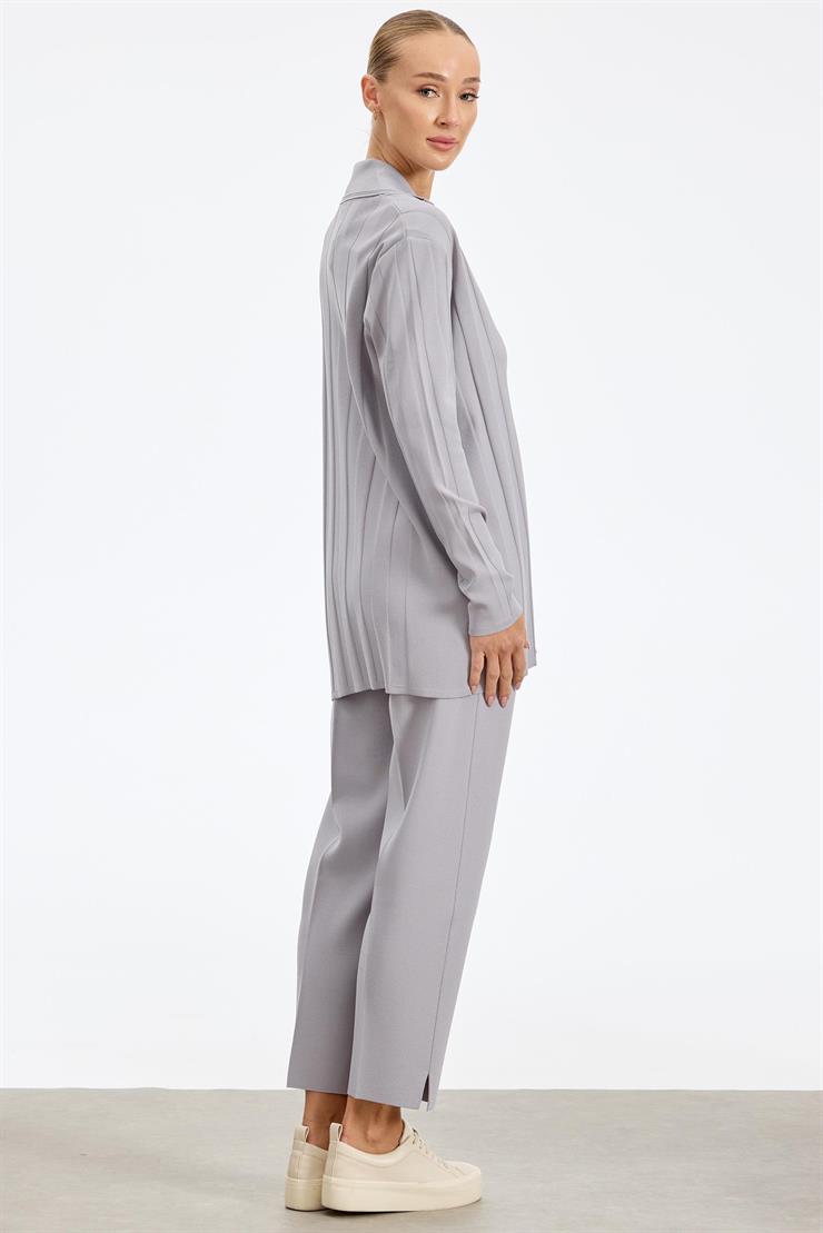 Kruvaze Düğmeli Rayon Takım GRİ