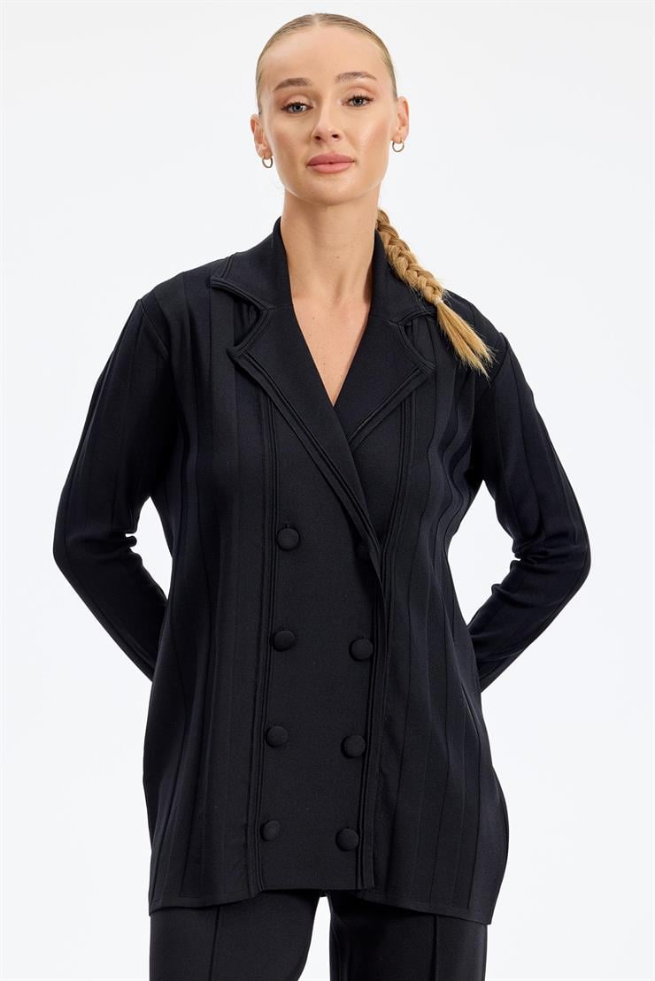 Kruvaze Düğmeli Rayon Takım SİYAH