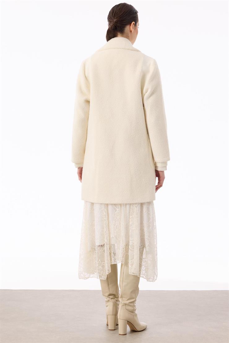 Kruvaze Gizli Çıtçıtlı Triko Kombinli Kaban EKRU