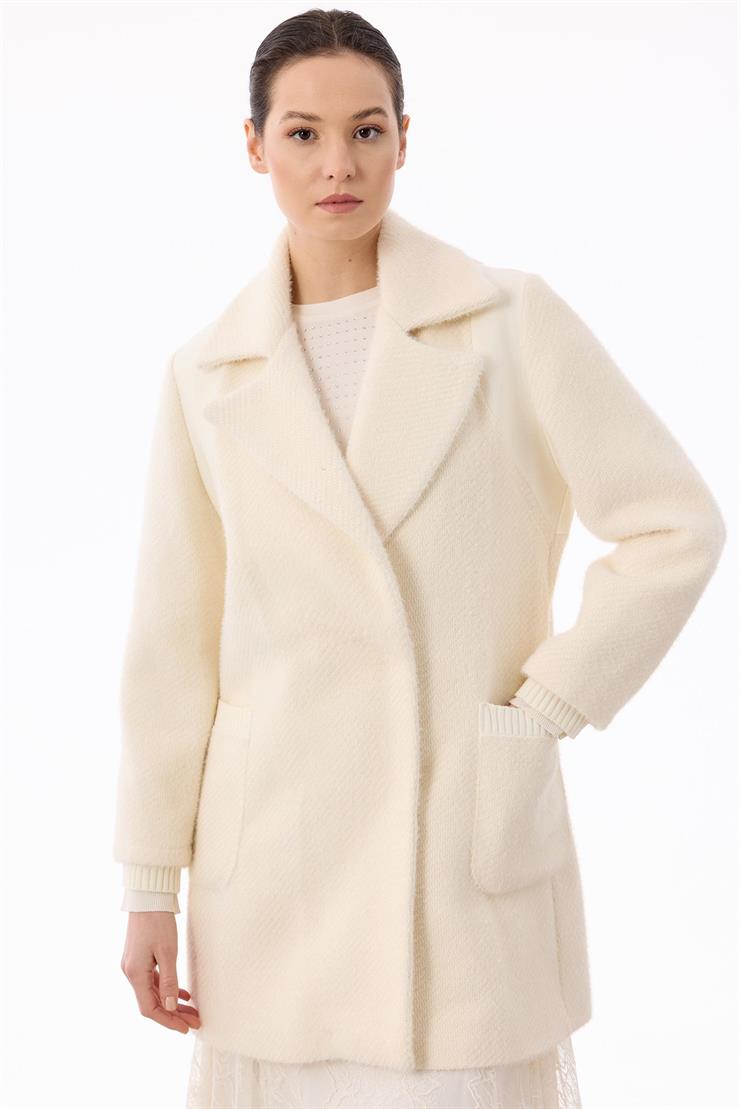 Kruvaze Gizli Çıtçıtlı Triko Kombinli Kaban EKRU