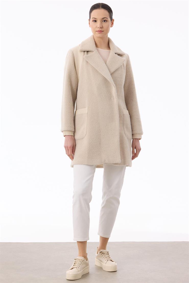 Kruvaze Gizli Çıtçıtlı Triko Kombinli Kaban TAŞ