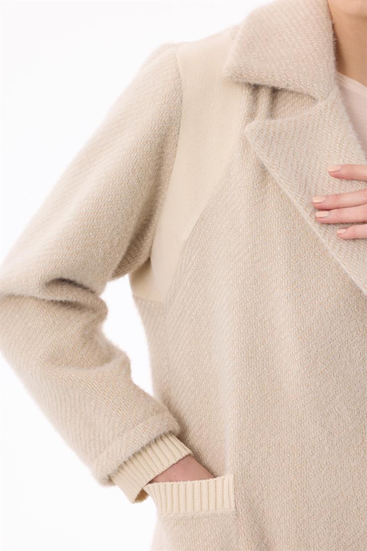 Kruvaze Gizli Çıtçıtlı Triko Kombinli Kaban TAŞ