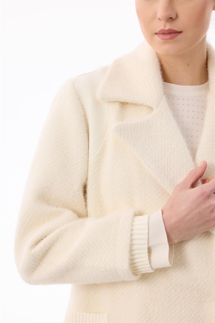 Kruvaze Gizli Çıtçıtlı Triko Kombinli Kaban EKRU