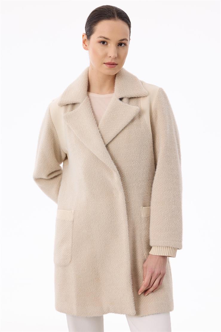 Kruvaze Gizli Çıtçıtlı Triko Kombinli Kaban TAŞ