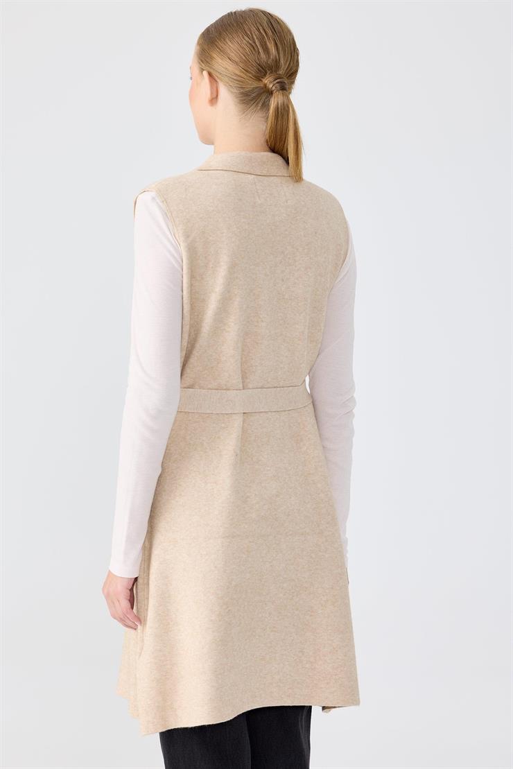 Kruvaze Yaka Düğmeli Triko Yelek BEJ