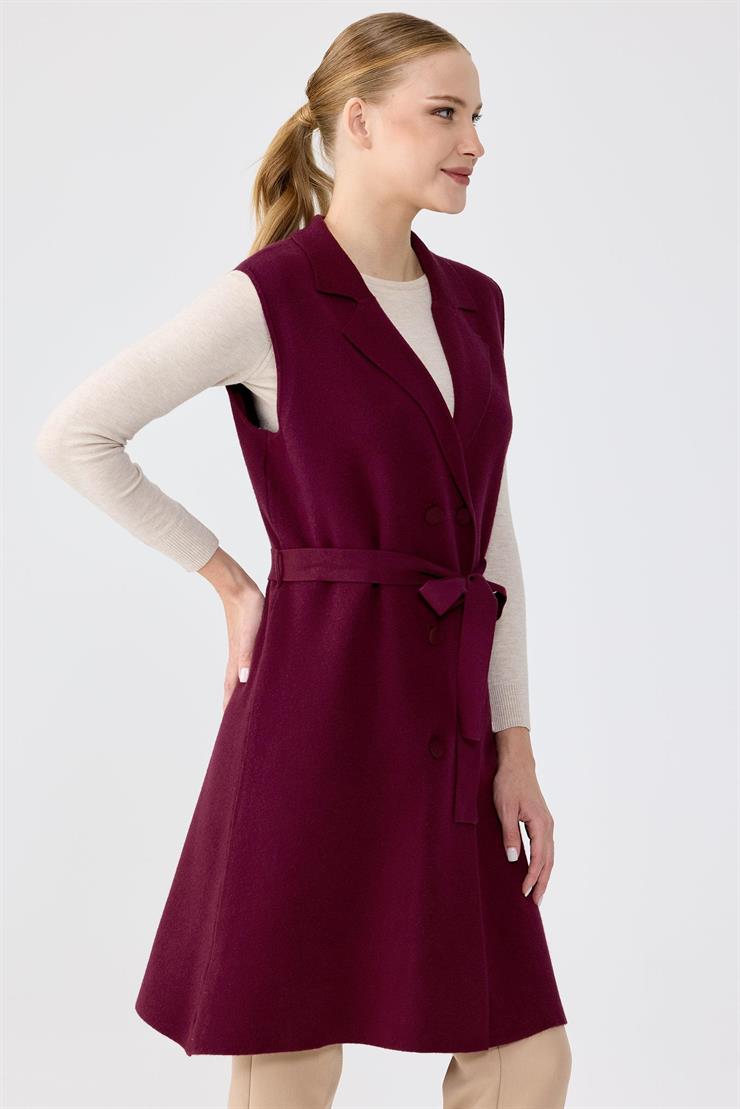 Kruvaze Yaka Düğmeli Triko Yelek BORDO