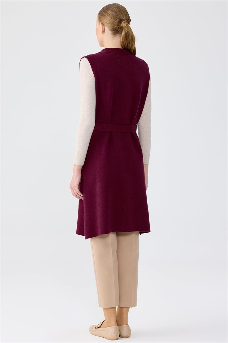 Kruvaze Yaka Düğmeli Triko Yelek BORDO