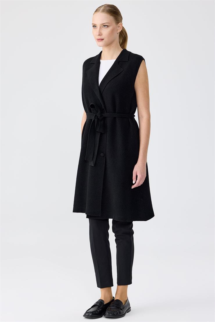 Kruvaze Yaka Düğmeli Triko Yelek SİYAH