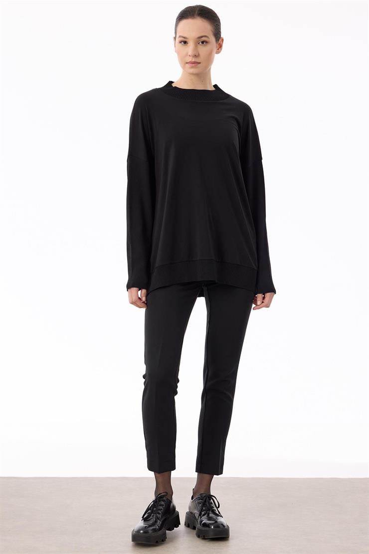 Kumaş Garnili Rayon Bluz SİYAH