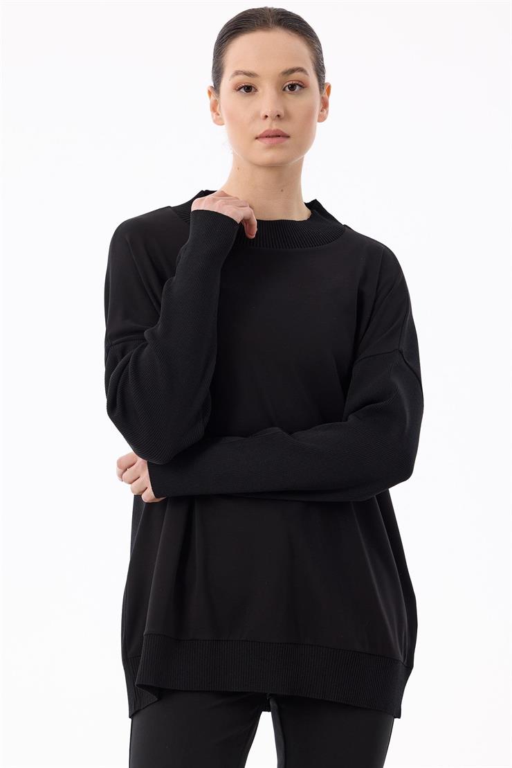 Kumaş Garnili Rayon Bluz SİYAH