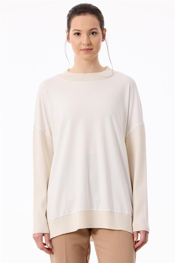 Kumaş Garnili Rayon Bluz VANİLYA