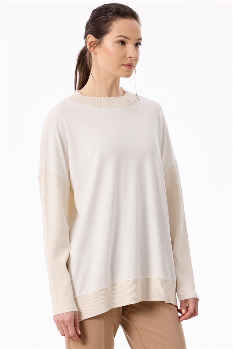 Kumaş Garnili Rayon Bluz VANİLYA
