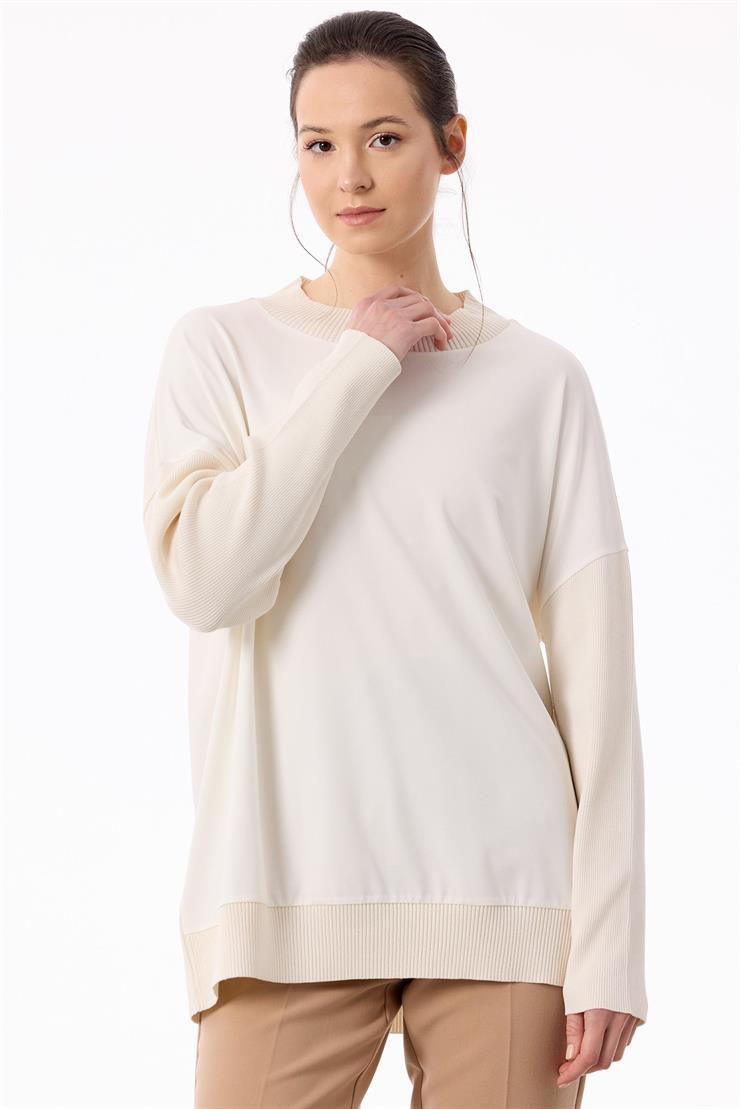 Kumaş Garnili Rayon Bluz VANİLYA