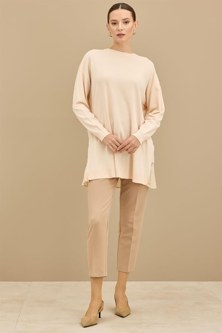 Kumaş Garnili Triko Tunik BEJ