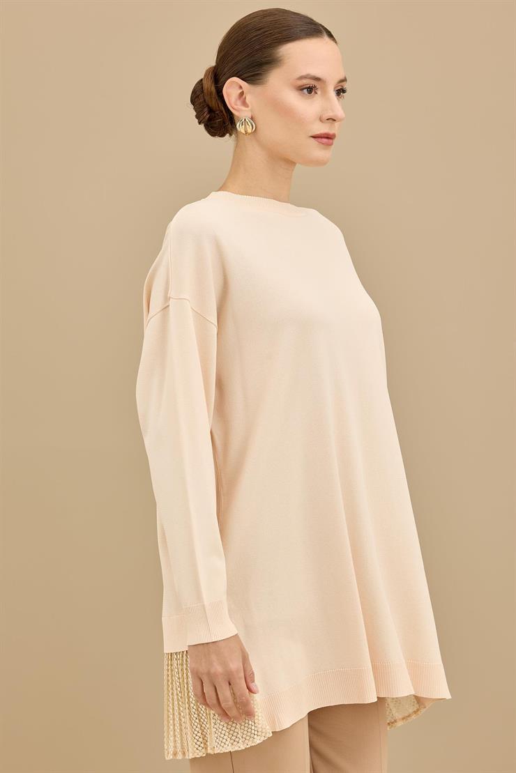 Kumaş Garnili Triko Tunik BEJ