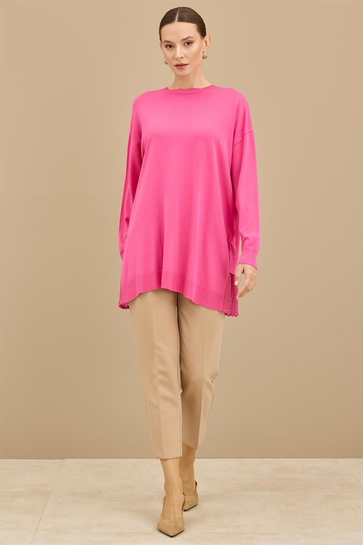 Kumaş Garnili Triko Tunik FUŞYA