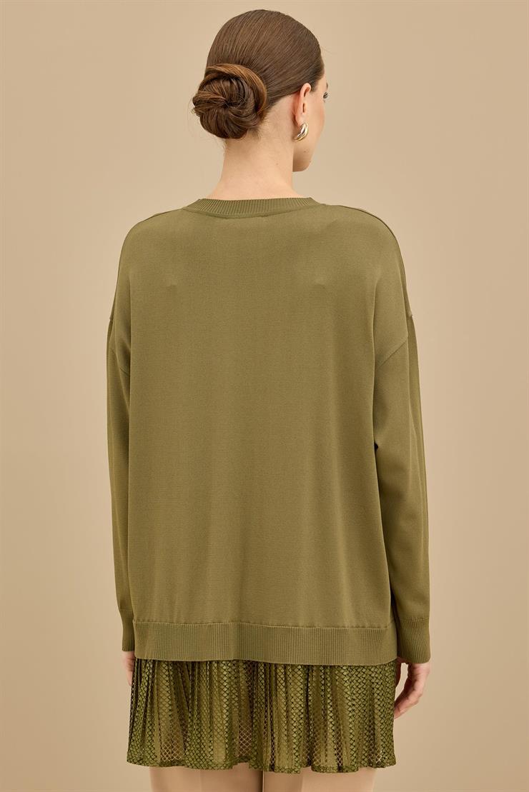 Kumaş Garnili Triko Tunik HAKİ