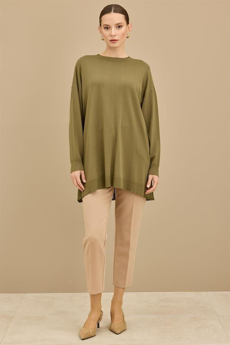 Kumaş Garnili Triko Tunik HAKİ