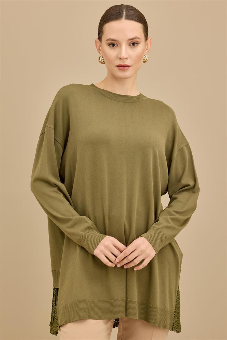 Kumaş Garnili Triko Tunik HAKİ
