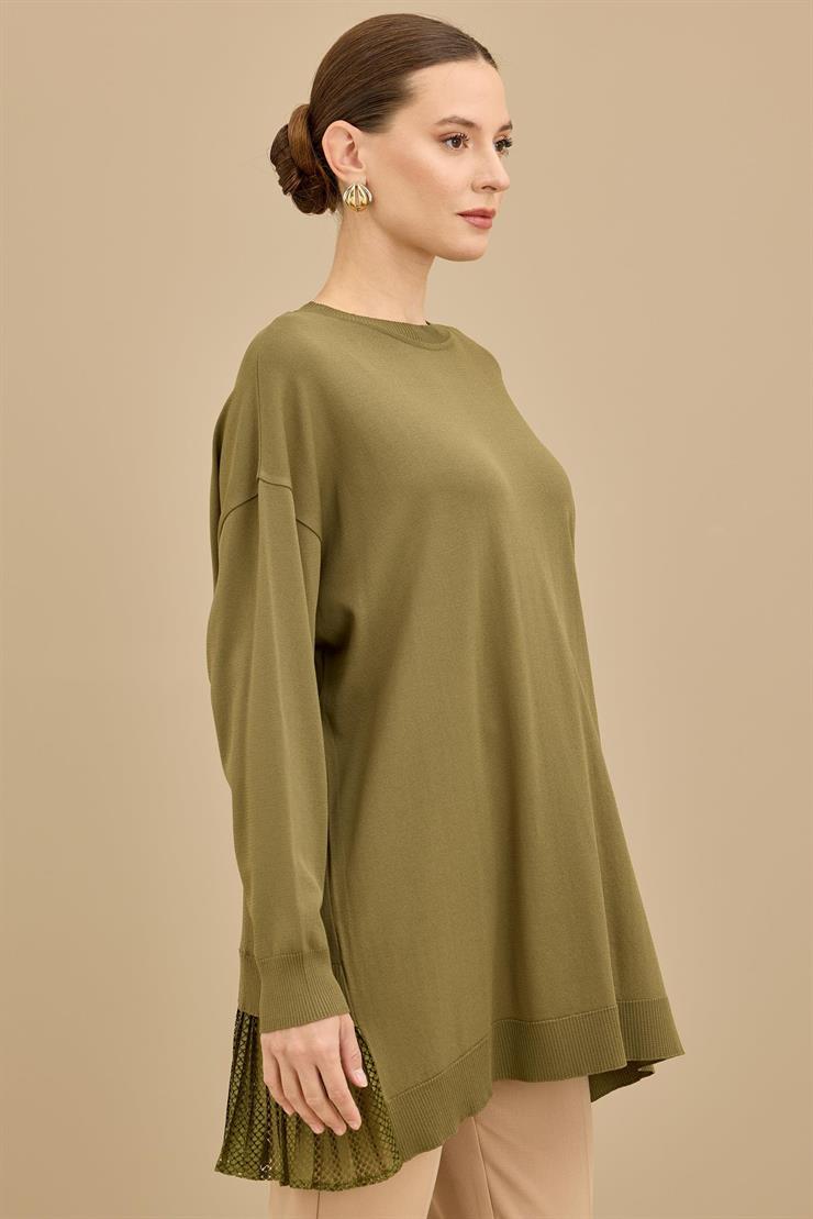 Kumaş Garnili Triko Tunik HAKİ