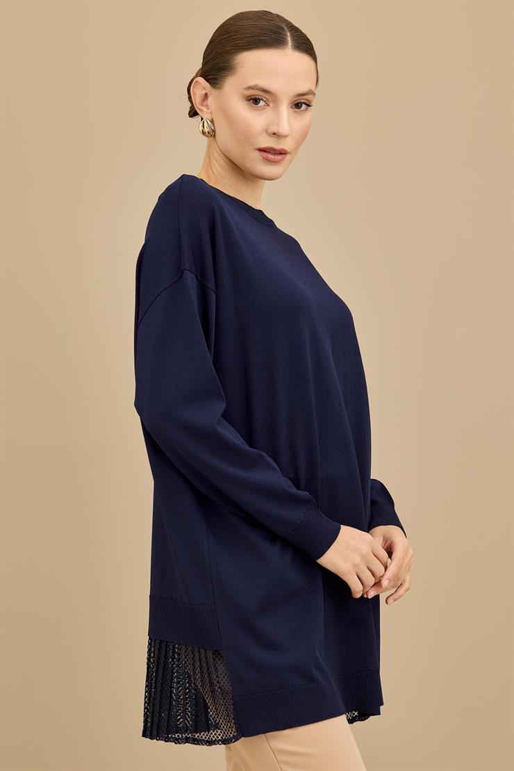 Kumaş Garnili Triko Tunik LACİVERT