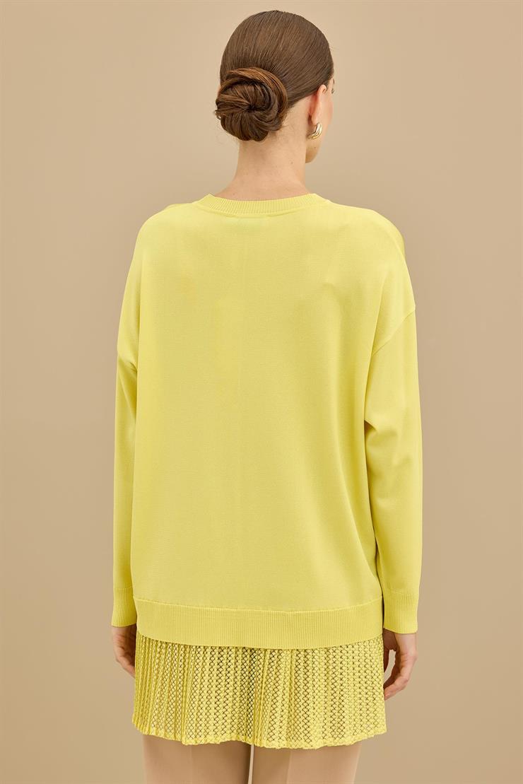 Kumaş Garnili Triko Tunik LİMON