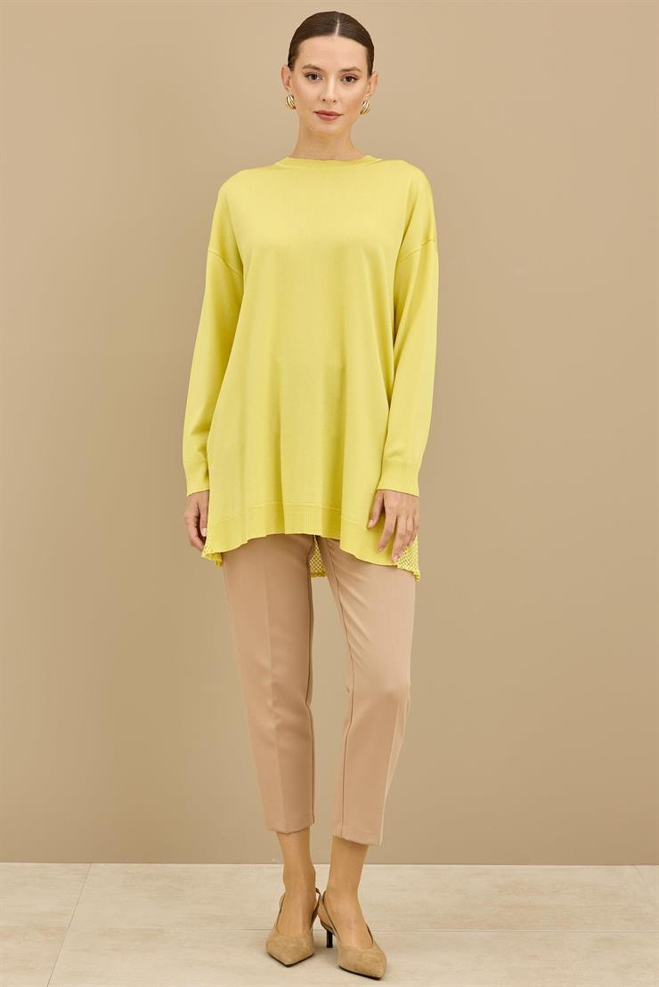 Kumaş Garnili Triko Tunik LİMON