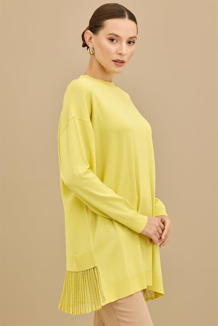 Kumaş Garnili Triko Tunik LİMON