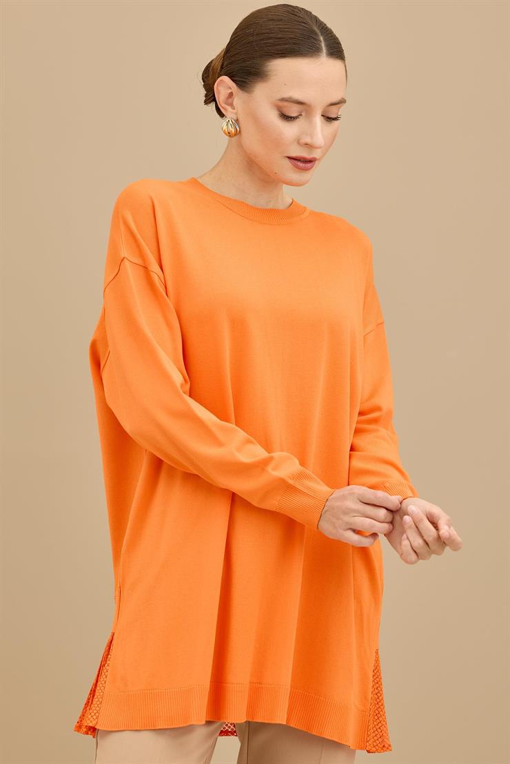 Kumaş Garnili Triko Tunik ORANGE