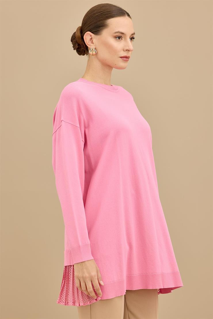 Kumaş Garnili Triko Tunik PEMBE
