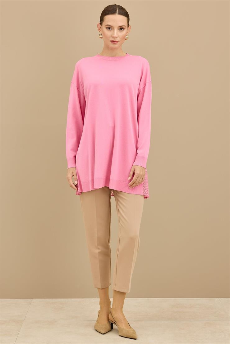 Kumaş Garnili Triko Tunik PEMBE