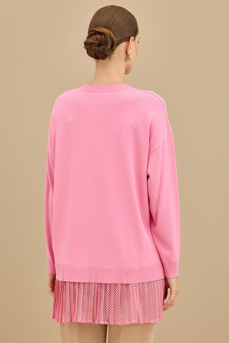 Kumaş Garnili Triko Tunik PEMBE