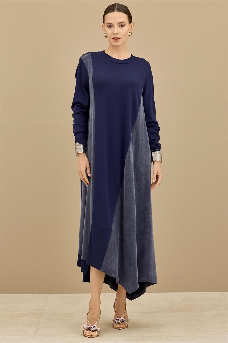 Kupra Ve Rayon Mixli Elbise LACİVERT