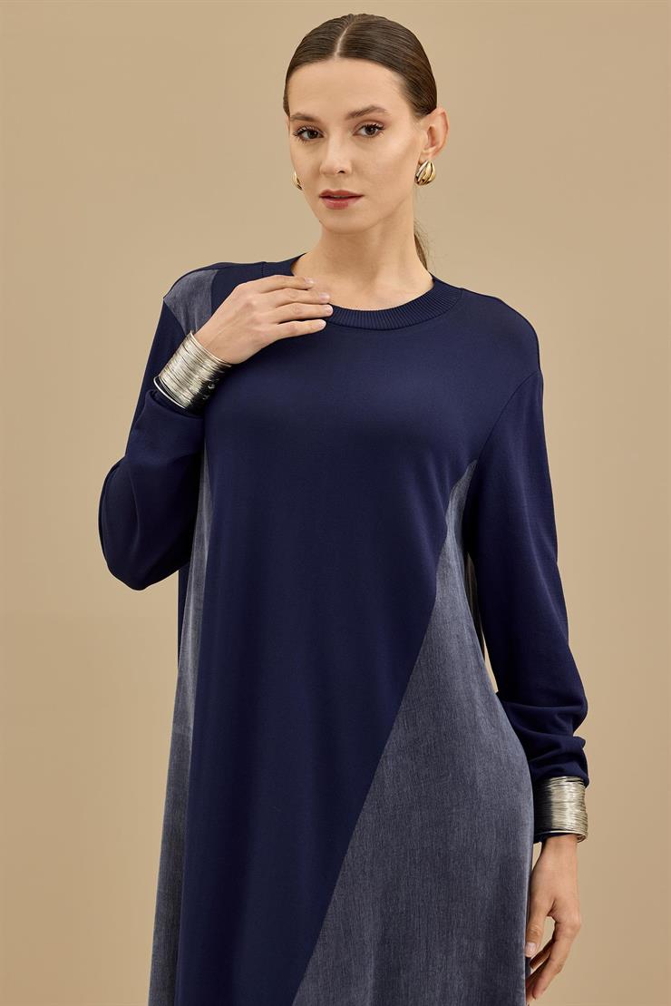 Kupra Ve Rayon Mixli Elbise LACİVERT