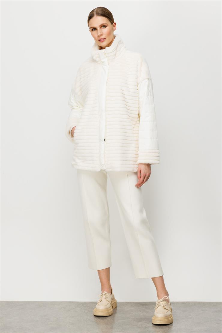 Kürk Kombinli Kapitone Mont-EKRU