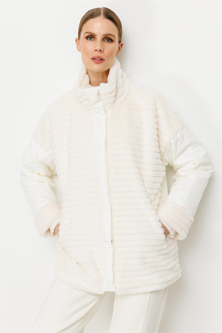 Kürk Kombinli Kapitone Mont-EKRU