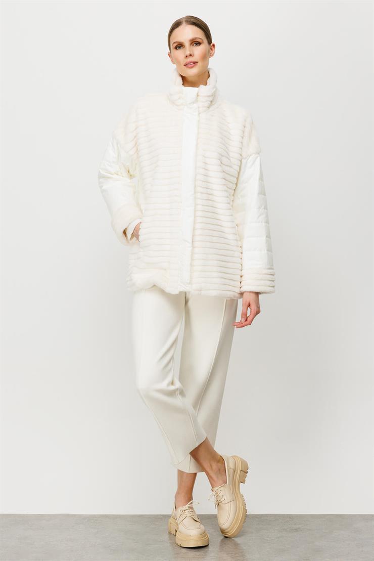 Kürk Kombinli Kapitone Mont-EKRU