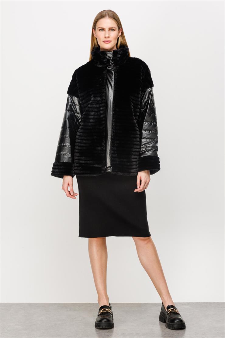 Kürk Kombinli Kapitone Mont-SİYAH