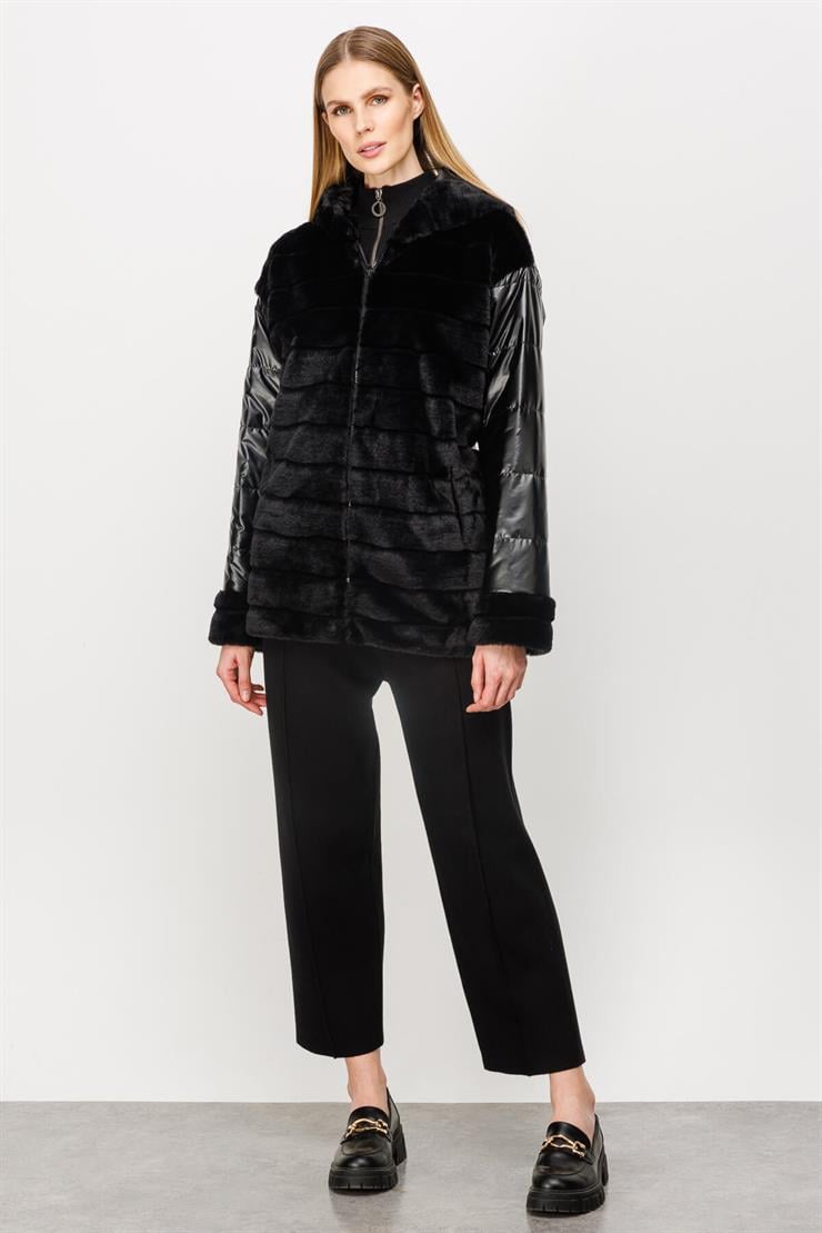 Kürk Ve Kapitoneli Kısa Mont-SİYAH