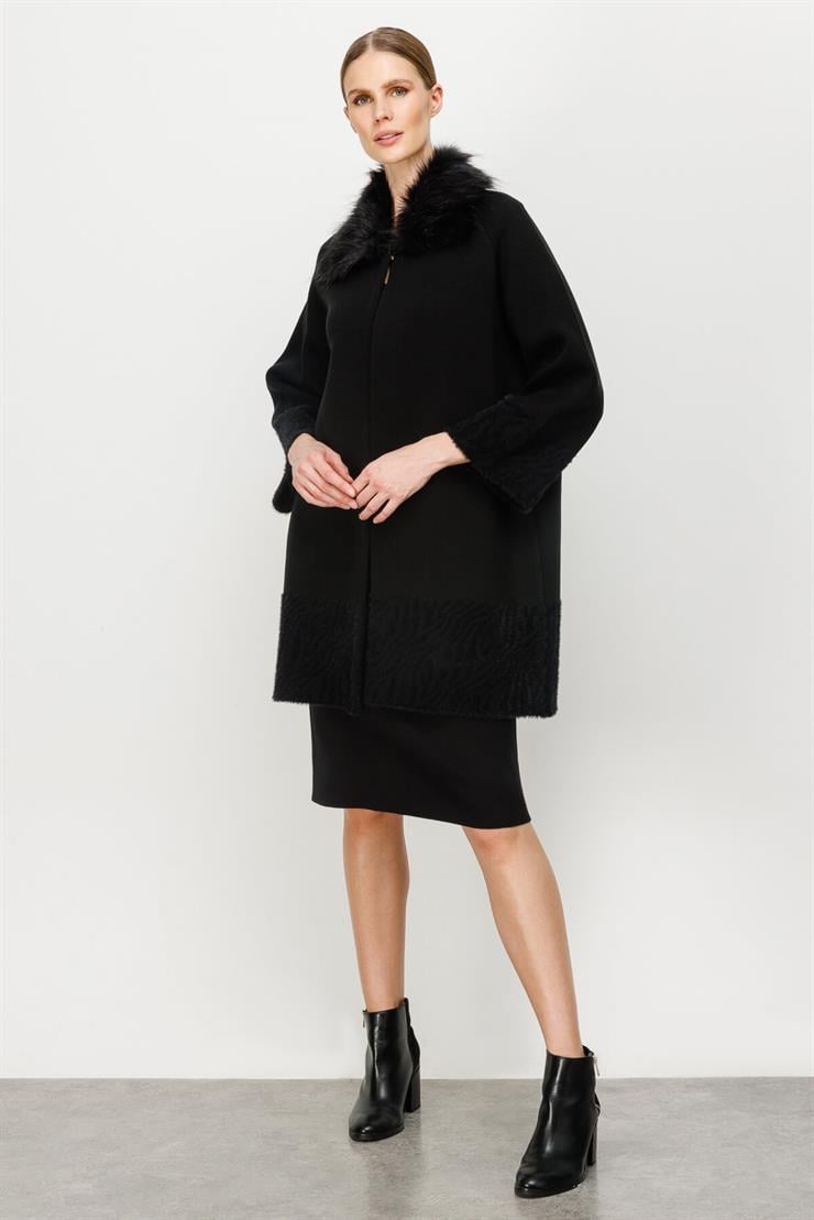 Kürk Yaka Detaylı Triko Hırka-SİYAH