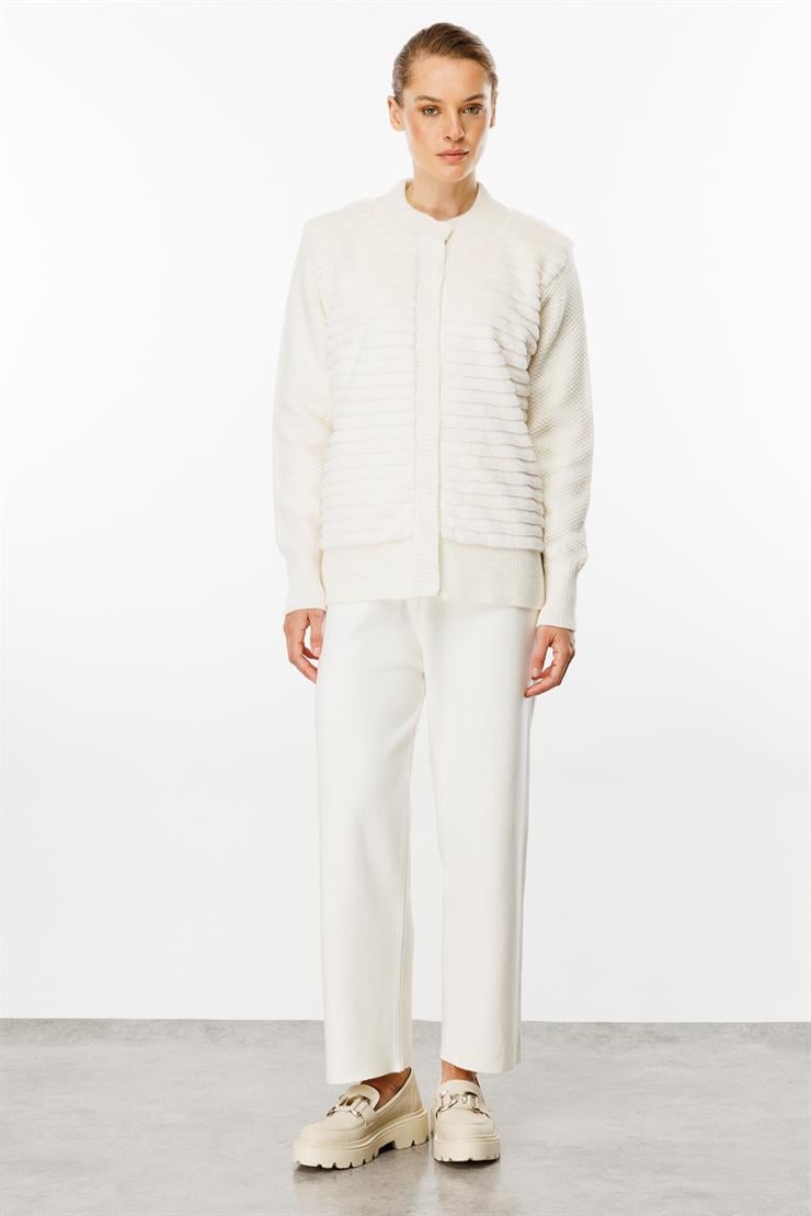 Kürklü Kısa Triko Hırka-EKRU