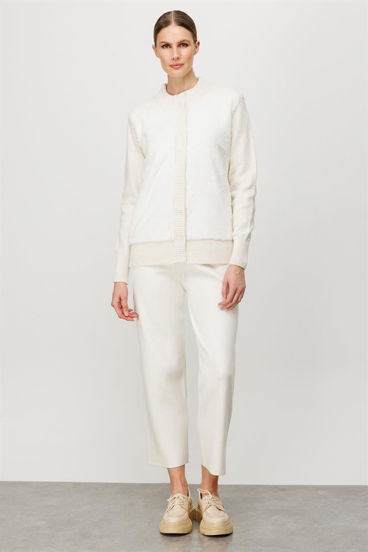 Kürklü Kısa Triko Hırka-EKRU