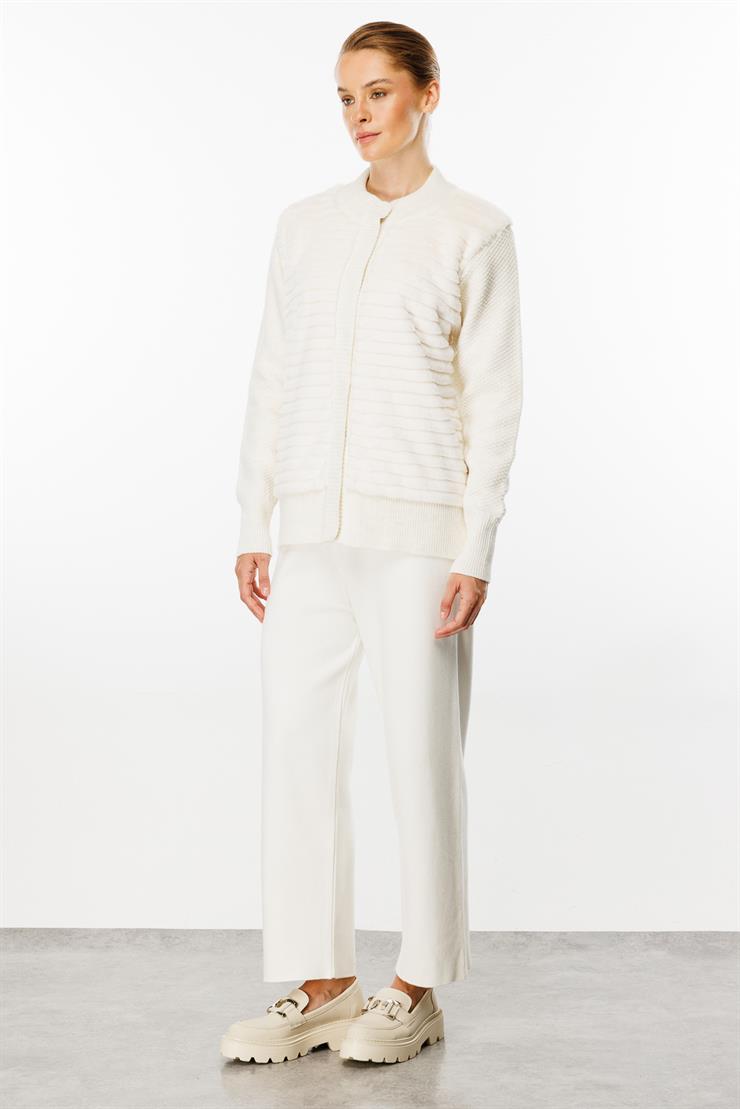 Kürklü Kısa Triko Hırka-EKRU