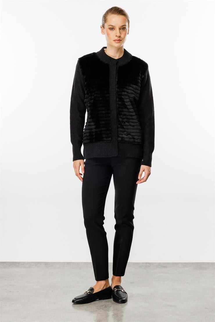 Kürklü Kısa Triko Hırka-SİYAH