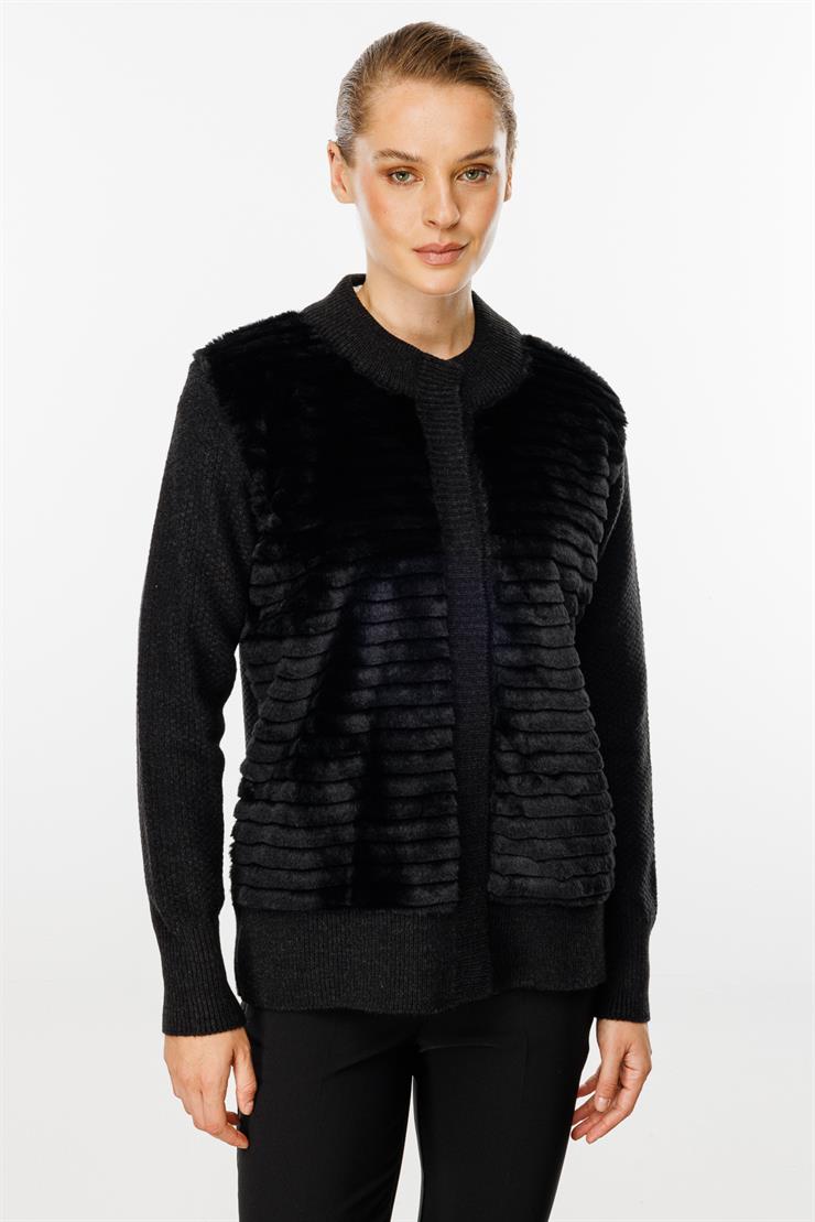 Kürklü Kısa Triko Hırka-SİYAH