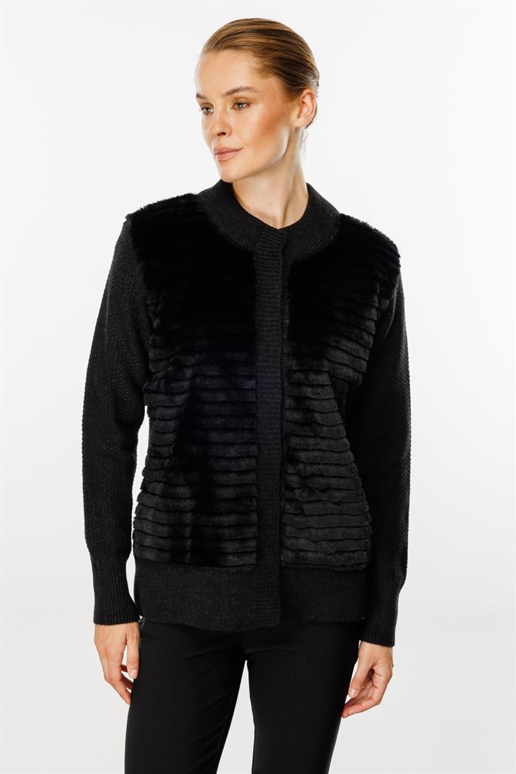 Kürklü Kısa Triko Hırka-SİYAH