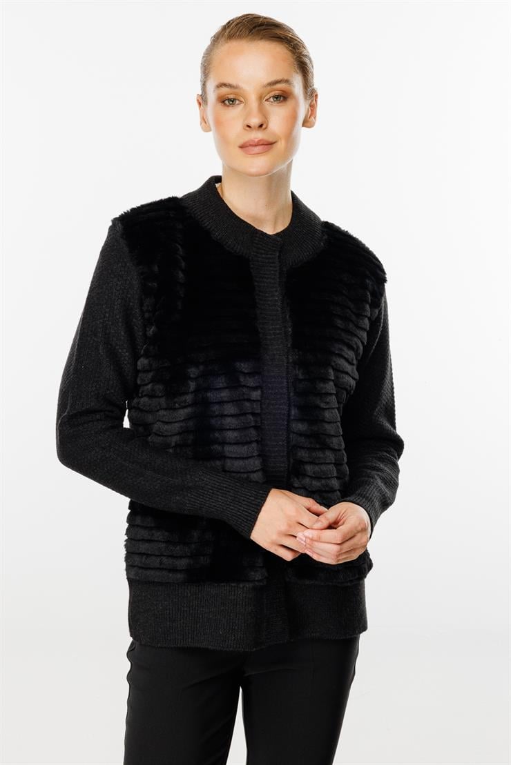 Kürklü Kısa Triko Hırka-SİYAH