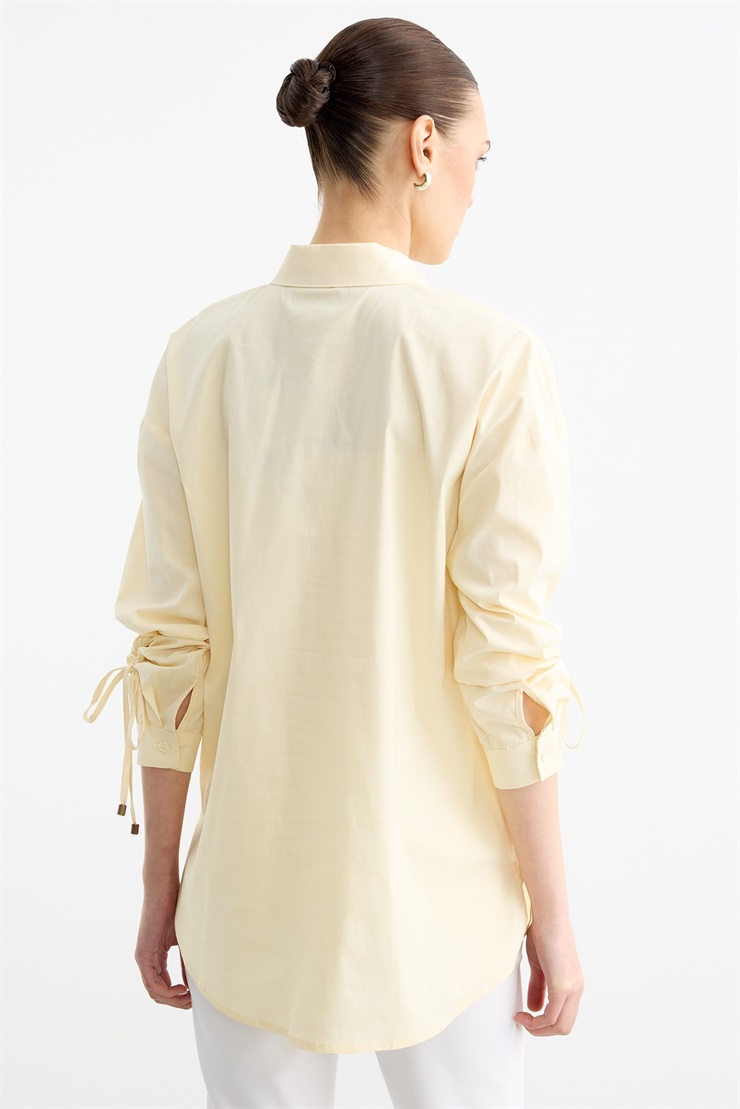 Kuşgözü Özellikli Yaka Rahat Kalıp Büzgülü Kol Detaylı Gömlek SARI